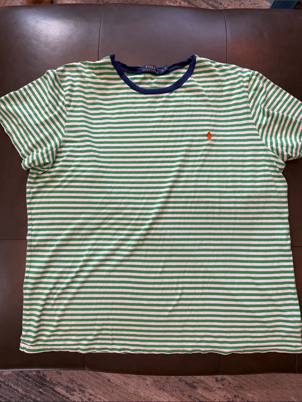 Polo Ralph Lauren Green & White Stripe Cotton Crewneck Tee